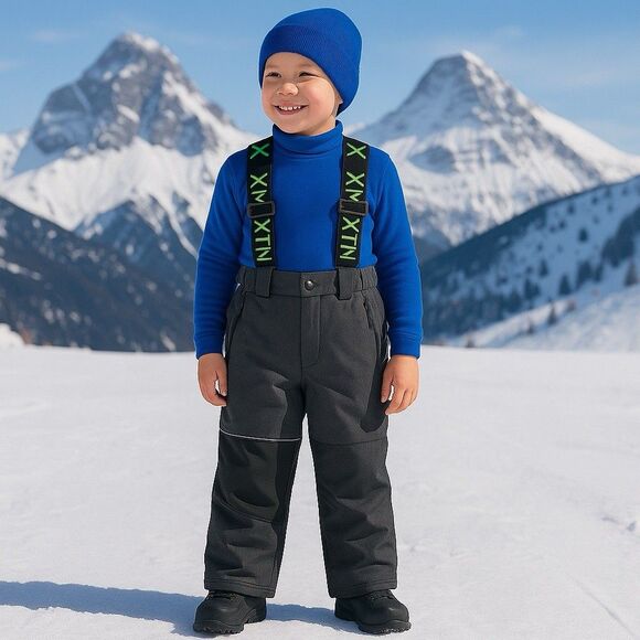 XMTN Kids XS 5/6 Snow Bib Pants Removable Straps Gaiter Cuffs Winter Gray - Picture 1 of 16